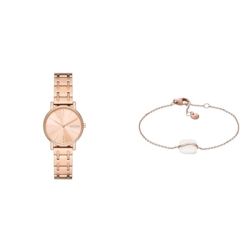 Skagen Damenuhr Signatur Lille und Armband Sofie Sea Glass, Roségold Edelstahl, Set von Skagen