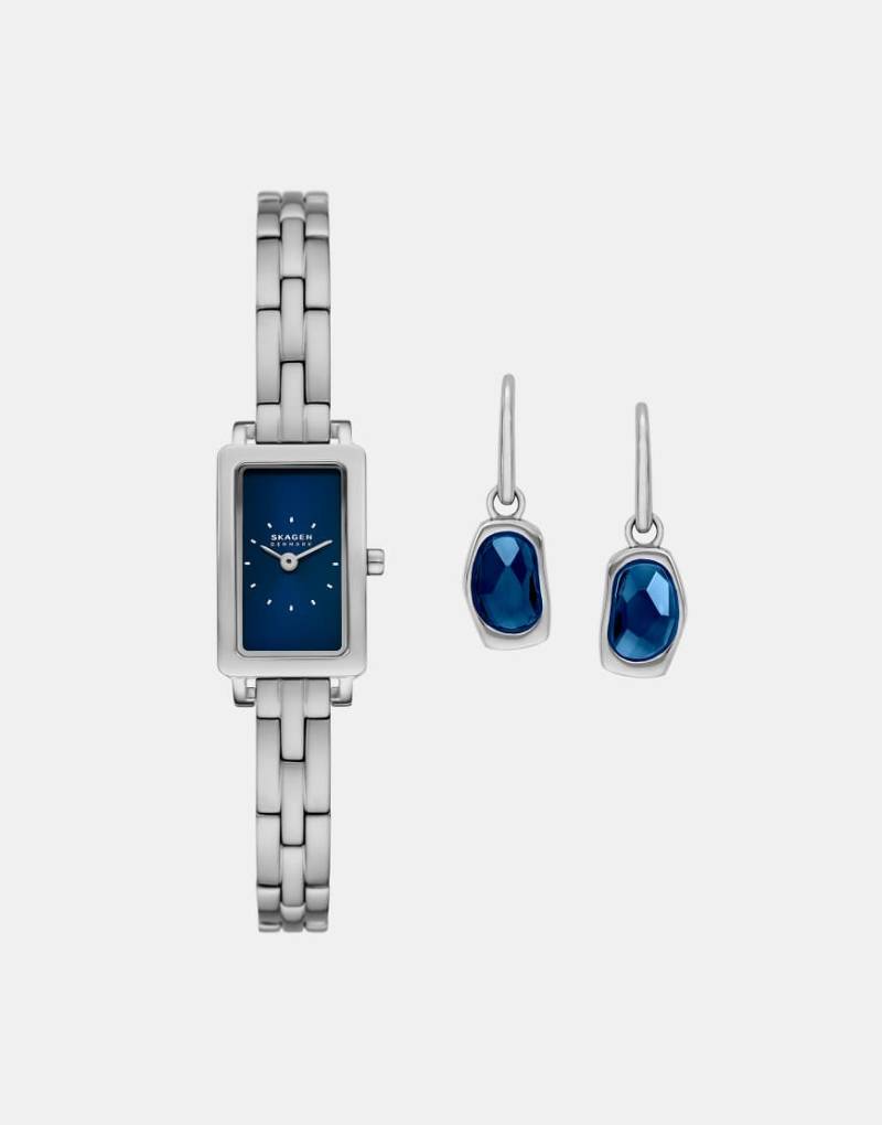 Skagen - Hagen Micro - Silberfarbene Damenuhr aus Edelstahl mit 2 Zeigern, Geschenkt-Set von Skagen