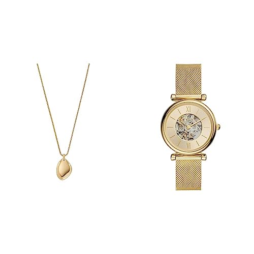 Skagen Halskette für Frauen Kariana Gold-Tone Edelstahl Anhänger Halskette, Länge: 450mm+50mm, Breite: 15.3mm, Höhe: 21.6mm, SKJ1725710+Fossil Watch ME3250 Skagen Halskette für Frauen Kariana Gold-Tone Edelstahl Anhänger Halskette, Länge: 450mm+50mm, Breite: 15.3mm, Höhe: 21.6mm, SKJ1725710+Fossil Watch ME3250 von Skagen