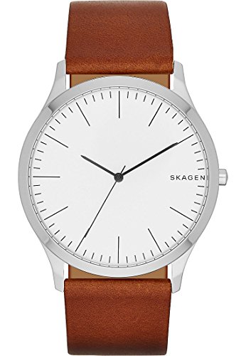 Skagen Herrenuhr Jorn, Dreizeiger Uhrwerk, 41mm Silbernes Edelstahlgehäuse mit Lederarmband, SKW6331 von Skagen