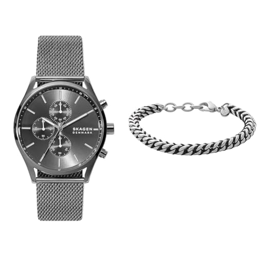 Skagen Herren Holst Chronograph Graue Edelstahl Uhr und Hulsten Silberfarbener Armband, Set Skagen Herren Holst Chronograph Graue Edelstahl Uhr und Hulsten Silberfarbener Armband, Set von Skagen