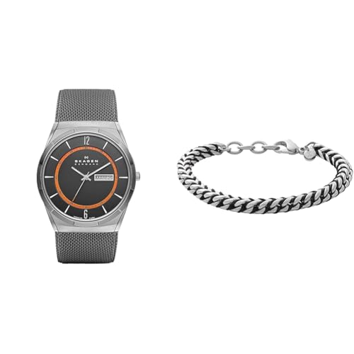 Skagen Herren Melbye Titan Graue Edelstahl Uhr und Hulsten Silberfarbener Armband, Set von Skagen