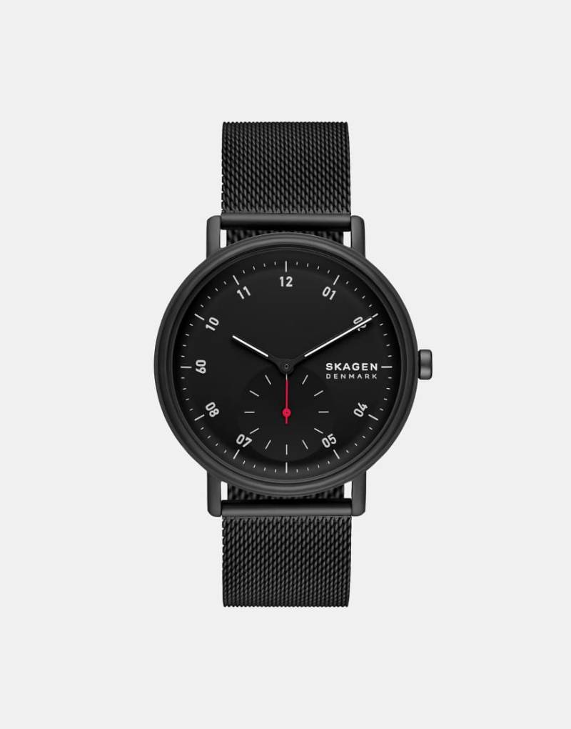 Skagen - Kuppel - Herrenuhr aus schwarzem Edelstahl mit braunem Armband, zwei Zeigern und Untersekunde von Skagen