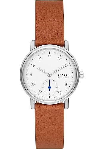 Skagen Kuppel Uhr für Damen, Quarzwerk mit Edelstahl- oder Lederarmband, Braun und Weiß, 32MM von Skagen