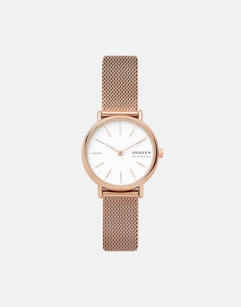Skagen - SKW2694 Signatur - Schmale Armbanduhr mit Netzband in Roségold-Goldfarben von Skagen