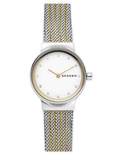 Skagen Freja Uhr für Damen, Quarzwerk mit Edelstahl- oder Lederarmband, Weiß und Goldton, 26MM von Skagen