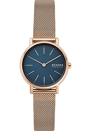 Skagen Signatur Uhr für Damen, Quarzwerk mit Edelstahl- oder Lederarmband, Roségoldton und Blau, 30MM von Skagen