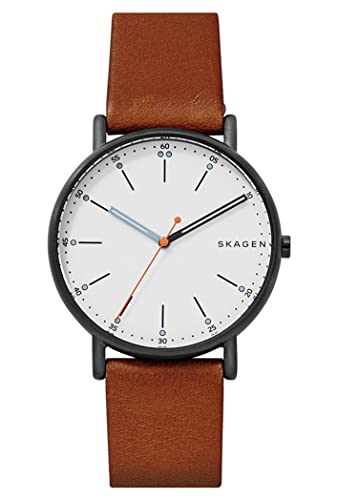 Skagen Herrenuhr Signatur, Dreizeiger Uhrwerk, 40mm Midnight Edelstahlgehäuse mit Lederarmband, SKW6374 von Skagen