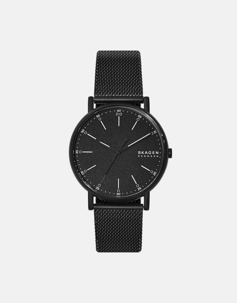 Skagen - Signatur - Herrenuhr aus schwarzem Edelstahl mit drei Zeigern-Grau von Skagen