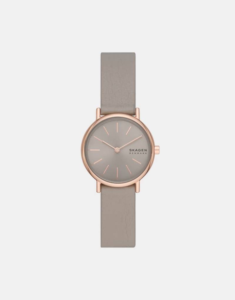 Skagen - Signature Lille - Damenarmbanduhr aus Edelstahl in Roségold mit zwei Zeigern und grauem Armband von Skagen