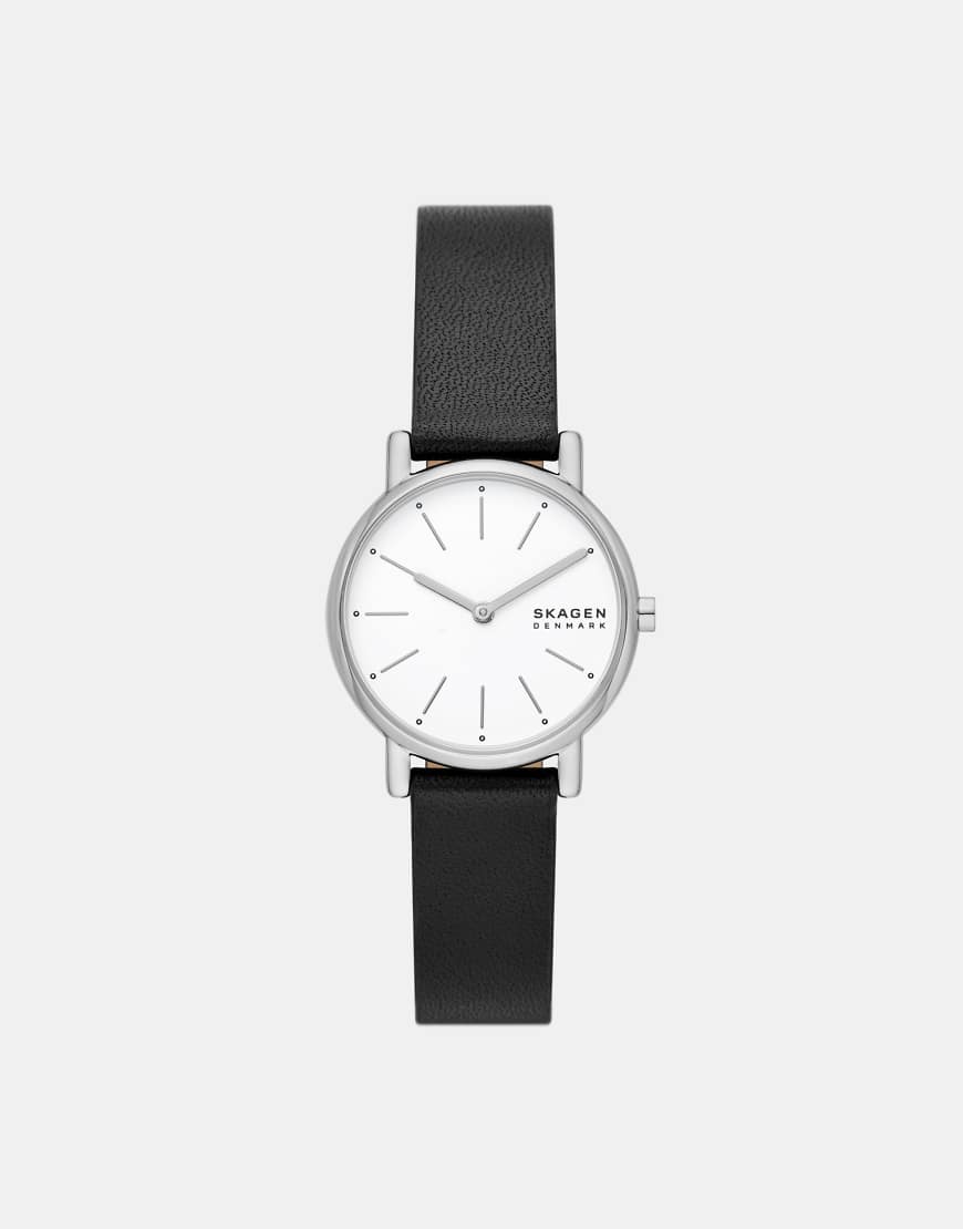Skagen - Signatur Lille - Damenuhr aus silberfarbenem Edelstahl mit zwei Zeigern und schwarzem Armband von Skagen