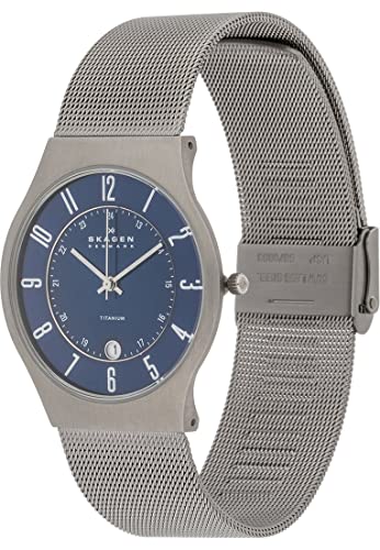 Skagen Herrenuhr Sundby Titanium, DreizeigerDatumschaltung, 37mm Charcoal Titanium Gehäuse mit EdelstahlMeshArmband, 233XLTTN von Skagen