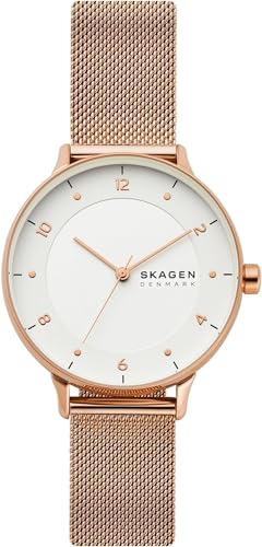 Skagen RIIS Uhr für Damen, Quarzwerk mit Edelstahl- oder Lederarmband, Roségoldton und Weiß, 36MM von Skagen