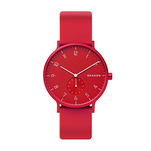 Skagen Aaren Uhr für Unisex, Quarzwerk mit Silikon-, Edelstahl- oder Lederarmband, Rot, 41MM von Skagen