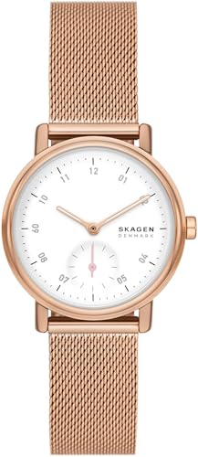 Skagen Kuppel Uhr für Damen, Quarzwerk mit Edelstahl- oder Lederarmband, Roségoldton und Weiß, 32MM von Skagen