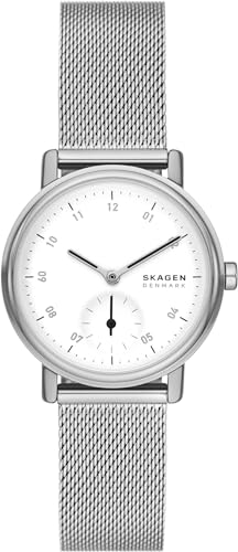 Skagen Kuppel Uhr für Damen, Quarzwerk mit Edelstahl- oder Lederarmband, Silberton und Weiß, 32MM von Skagen