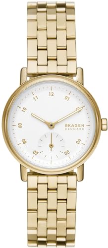 Skagen Kuppel Uhr für Damen, Quarzwerk mit Edelstahl- oder Lederarmband, Goldton und Weiß, 32MM von Skagen