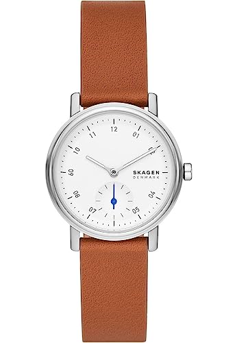 Skagen Kuppel Uhr für Damen, Quarzwerk mit Edelstahl- oder Lederarmband, Braun und Weiß, 32MM Skagen Kuppel Uhr für Damen, Quarzwerk mit Edelstahl- oder Lederarmband, Braun und Weiß, 32MM von Skagen