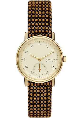 Skagen Kuppel Uhr für Damen, Quarzwerk mit Edelstahl- oder Lederarmband, Orange und Goldton, 32MM von Skagen