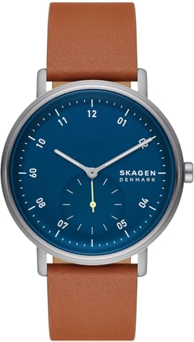 Skagen Herrenuhr Kuppel quarz/3 Zeiger Uhrwerk 44mm Gehäusegröße mit einem Lederarmband SKW6888, Blau von Skagen