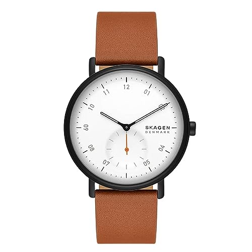 Skagen Herrenuhr Kuppel quarz/3 Zeiger Uhrwerk 44mm Gehäusegröße mit einem Lederarmband SKW6889 von Skagen