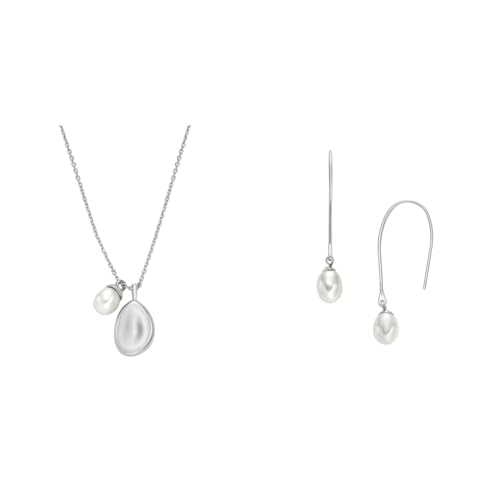 Skagen Women's Agnethe Pearl Necklace and Earring, Silver-Tone Stainless Steel Set von Skagen