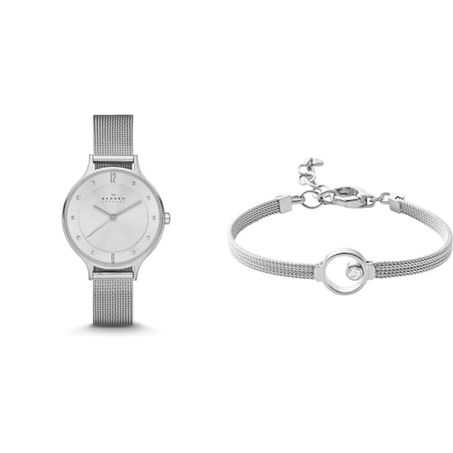 Skagen Women's Anita Lille Watch and Linje Modern Bracelet, Silver-Tone Stainless Steel, Set von Skagen