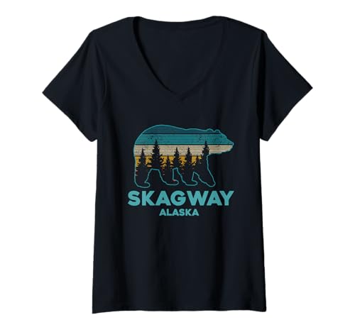 Damen Skagway Alaska Grizzly Bär Souvenir T-Shirt mit V-Ausschnitt von Skagway Alaska Vintage Souvenirs