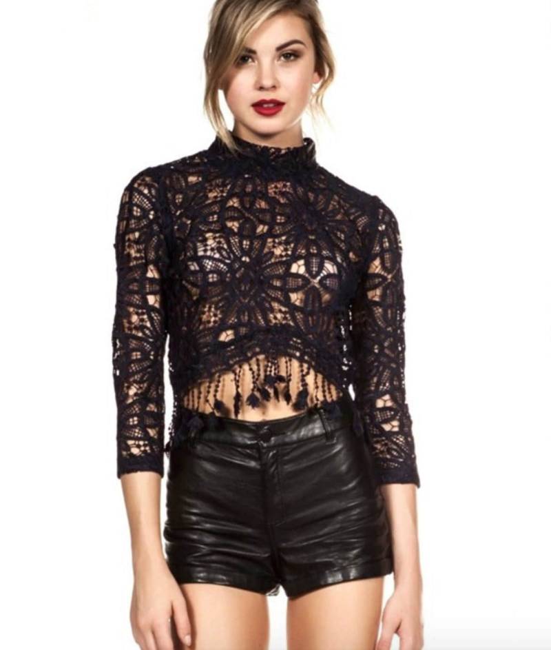 Schwarze Spitze Häkeln Boho Top Bluse Crop von SkairaShop