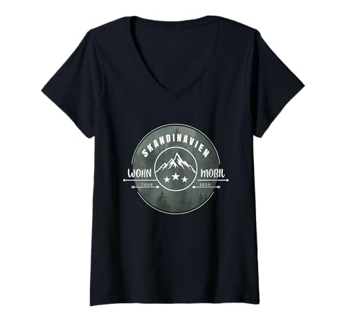 Damen Wohnmobil Must Have Roadtrip 2026 Reise Camping Skandinavien T-Shirt mit V-Ausschnitt Damen Wohnmobil Must Have Roadtrip 2026 Reise Camping Skandinavien T-Shirt mit V-Ausschnitt von Skandinavien Camping und Wohnmobil Must Have