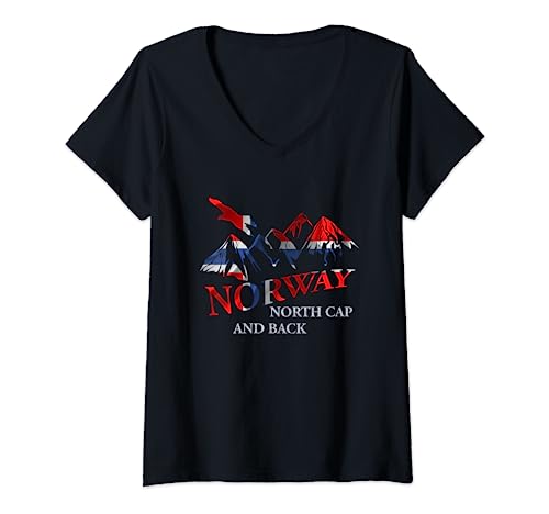 Damen Norwegen Reise zum Nordkap und zurück T-Shirt mit V-Ausschnitt von Skandinavien Norwegenurlaub Geschenk Norge Norkap