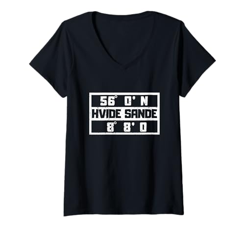 Damen Hvide Sande Koordinaten Westjütland Dänemark Nordsee T-Shirt mit V-Ausschnitt Damen Hvide Sande Koordinaten Westjütland Dänemark Nordsee T-Shirt mit V-Ausschnitt von Skandinavien Urlaub Dänemark Geschenkideen
