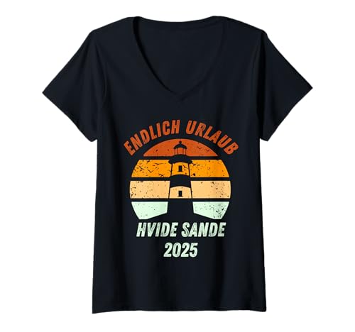 Damen Hvide Sande Urlaub 2025 Westjütland Dänemark Nordsee T-Shirt mit V-Ausschnitt Damen Hvide Sande Urlaub 2025 Westjütland Dänemark Nordsee T-Shirt mit V-Ausschnitt von Skandinavien Urlaub Dänemark Geschenkideen