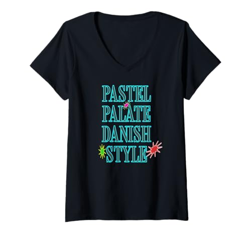 Damen Pastellpalette Dänisch Stil Sanfte Farbästhetik T-Shirt mit V-Ausschnitt von Skandinavisches Stilgefühl Minimal Vibes