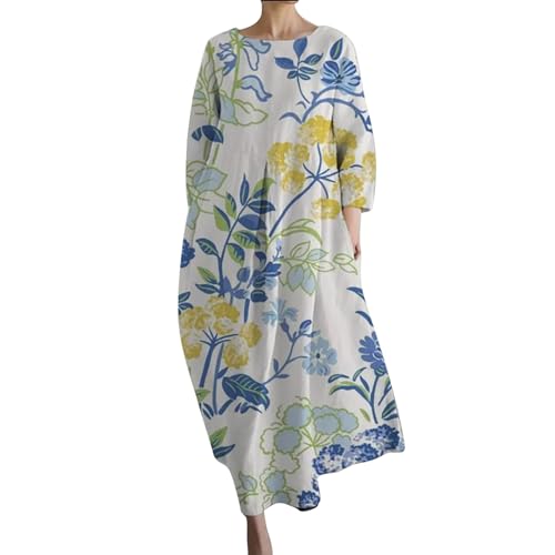Angebote Tages blitzangebote Damen Kleid Damen Langarm Sommer Kleider Lang Freizeit Lose Sommerkleid Boho Maxikleid Elegant Drucken Rundhals Strandkleid mit Taschen Sommerkleid Damen midi Boho von Skang
