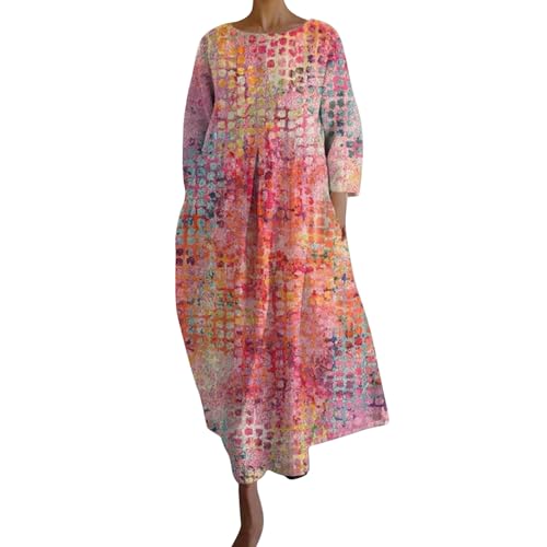 Angebote des Tages Heute blitzangebote Kleid Damen Langarm Sommer Kleider Lang Freizeit Lose Sommerkleid Boho Maxikleid Elegant Drucken Rundhals Strandkleid mit Taschen Kleid Langarm Damen Blumen von Skang