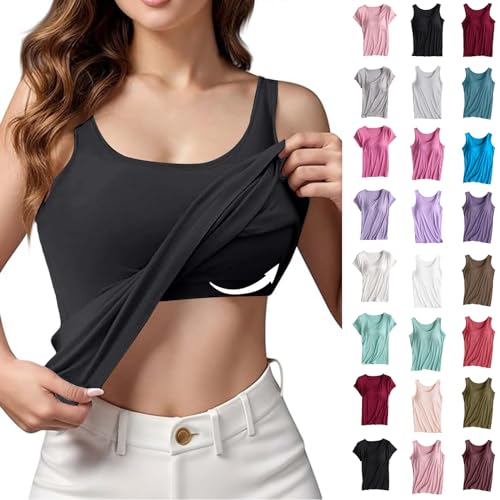 Bekleidung Sale Black Friday Angebote 2024 Unterhemden Damen Tank Top Mit Integriertem BH Hemd Damen Mit Cups Oberteil Ärmellos Unterwäsche Hemden Unterhemd Damen 46 BH Träger Polsterung von Skang