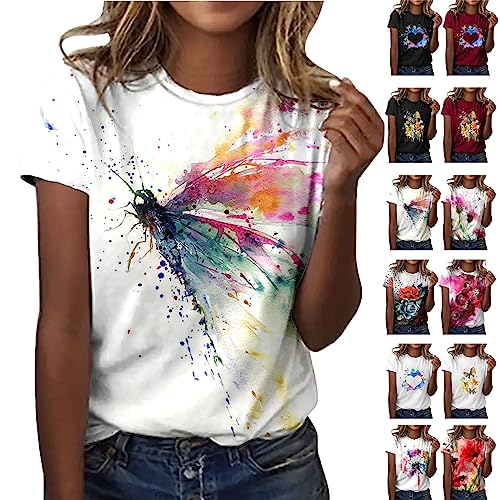 Bluse Damen Locker Lässig Sommer Sale Shirts Oberteile Frauen Tops Kleidung Mit Aufdruck T Shirt Damen Kurzarm Casual Rundhals Klamotten Teenager Mädchen von Skang