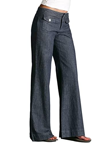 Damen Jeanshosen mit Hoher Taille Y2K Style Schlaghose Wide Leg Baggy Jeans High Waist Stretch Hosen Casual Lose Damenhose Freizeithose Flare Denim Pants Große Größe Streetwear von Skang