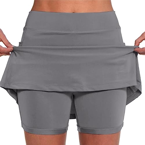 Damen Rock mit Innenshorts Tennisrock Hohe Taille Sportrock mit Hose Kurz Golfrock Golf Sport Hosen Laufrock 2 in1 Sport Leggings mit Rock Dehnbar Laufenrock von Skang