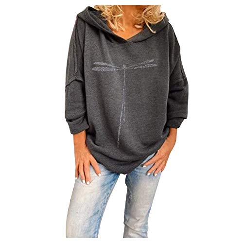 Damen Sweatshirt Tierdruck Kapuzen-Ärmel-Sweatshirt für Frauen T Shirt Halloween Damen (Grey, XXL) von Skang