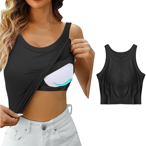 Damen Weste Lang Unterhemd Mit Integriertem BH - Tanktop Ärmelloses Shirt Spaghettiträger Sale von Skang