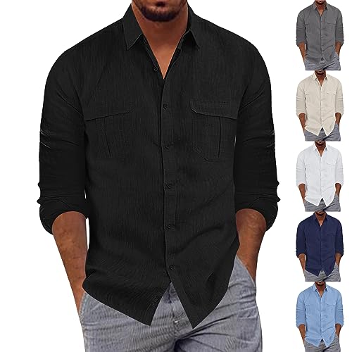 Hemd Herren Leinenhemd Buissnes Freizeithemd Casual Regular Fit Leinen Bluse Langarm Shirt Baumwolle Sommerhemd Männer Leinenshirt Businesshemd Langarmhemd Herbst von Skang