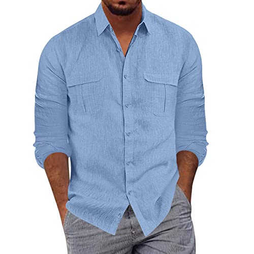 Hemd Herren Leinenhemd Buissnes Freizeithemd Casual Regular Fit Leinen Bluse Langarm Shirt Baumwolle Sommerhemd Männer Leinenshirt Businesshemd Langarmhemd Herbst von Skang