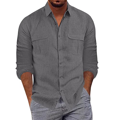 Hemd Herren Leinenhemd Buissnes Freizeithemd Casual Regular Fit Leinen Bluse Langarm Shirt Baumwolle Sommerhemd Männer Leinenshirt Businesshemd Langarmhemd Herbst von Skang