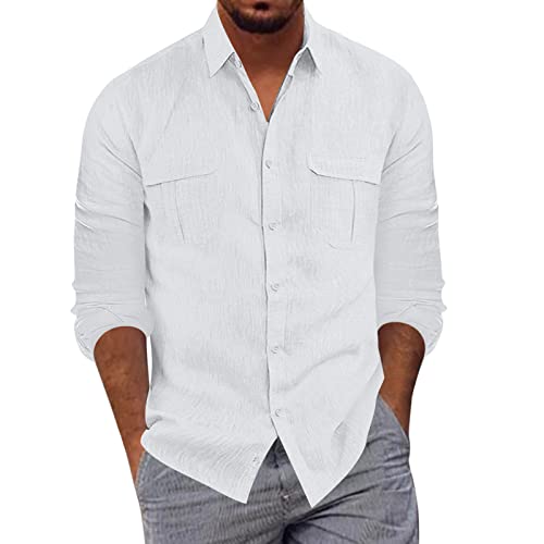 Hemd Herren Leinenhemd Buissnes Freizeithemd Casual Regular Fit Leinen Bluse Langarm Shirt Baumwolle Sommerhemd Männer Leinenshirt Businesshemd Langarmhemd Herbst von Skang