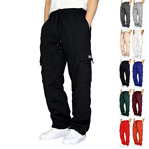 Herren Cargohose Lang Regular Fit Cargo Hose Freizeithose Einfarbig Sporthose Stretch Casual Hosen mit Taschen Elastische Taille Sweatpants Trekkinghose für Männer Streetwear von Skang