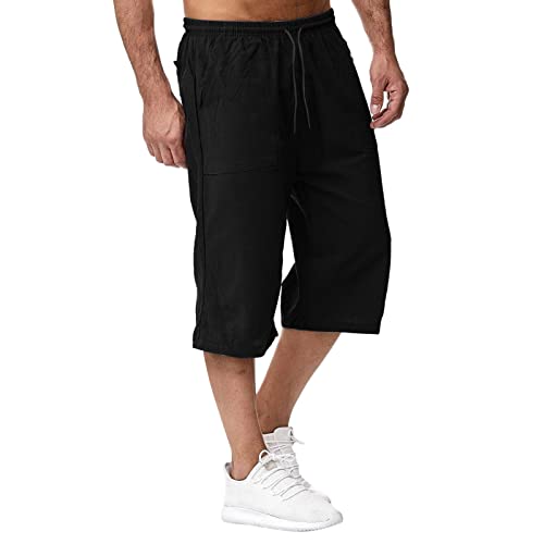 Herren Kurze Hosen Sommer Leinenhose Herren Kurz 3/4 Länge Hosen Leinen Shorts Sommerhose Freizeithose mit Taschen Strand Yoga Jogger Casual Sweatpants Bermuda Laufshorts von Skang