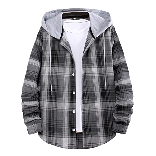 Kariertes Hemd mit Kapuze Herren Langarm Freizeithemd Winterjacke Plaid Kapuzenhemd Lässige Outdoor Klassisch Kariert Langramshirt Regular Fit Shirt von Skang