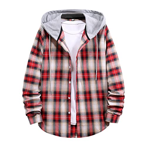 Kariertes Hemd mit Kapuze Herren Langarm Freizeithemd Winterjacke Plaid Kapuzenhemd Lässige Outdoor Klassisch Kariert Langramshirt Regular Fit Shirt von Skang